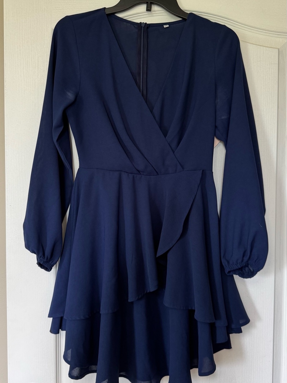 Long Sleeve Navy Wrap Tiered Dress